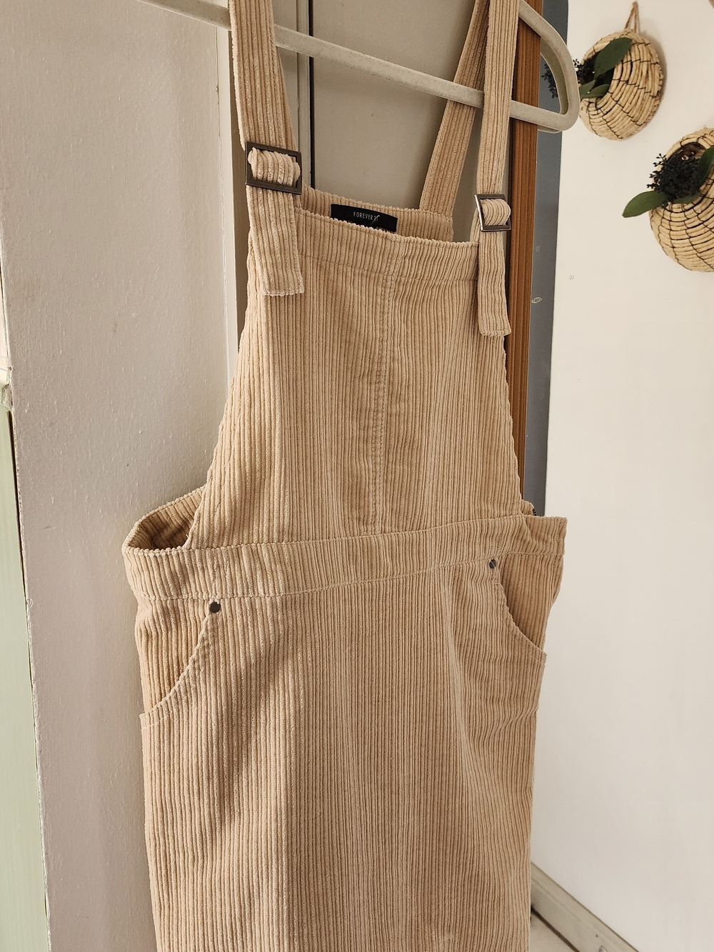 Forever 21 Corduroy Overall Dress in Beige